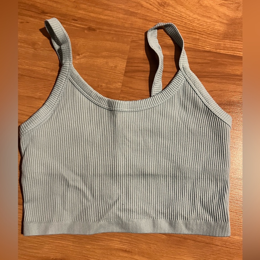Light Blue Ribbed Cropped Tank Top